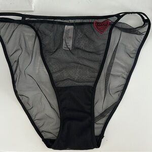 Vintage Victoria's Secret NWOT Black Mesh Panties with Red Heart